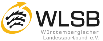 Logo des Württembergischen Landessportbunds e.V. (WLSB) mit dynamischem gelbem Pfeilsymbol.